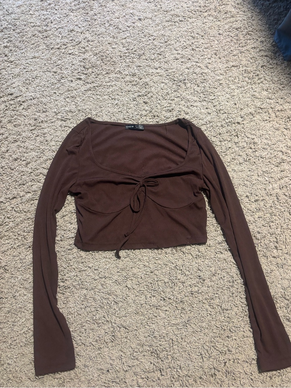 Brown Long‑Sleeve Crop Top